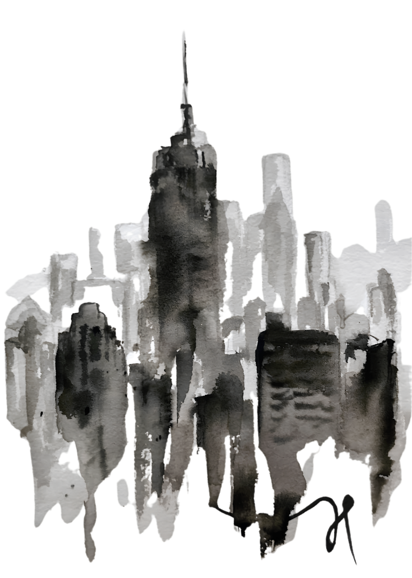 Watercolor painting of the New York City skyline
