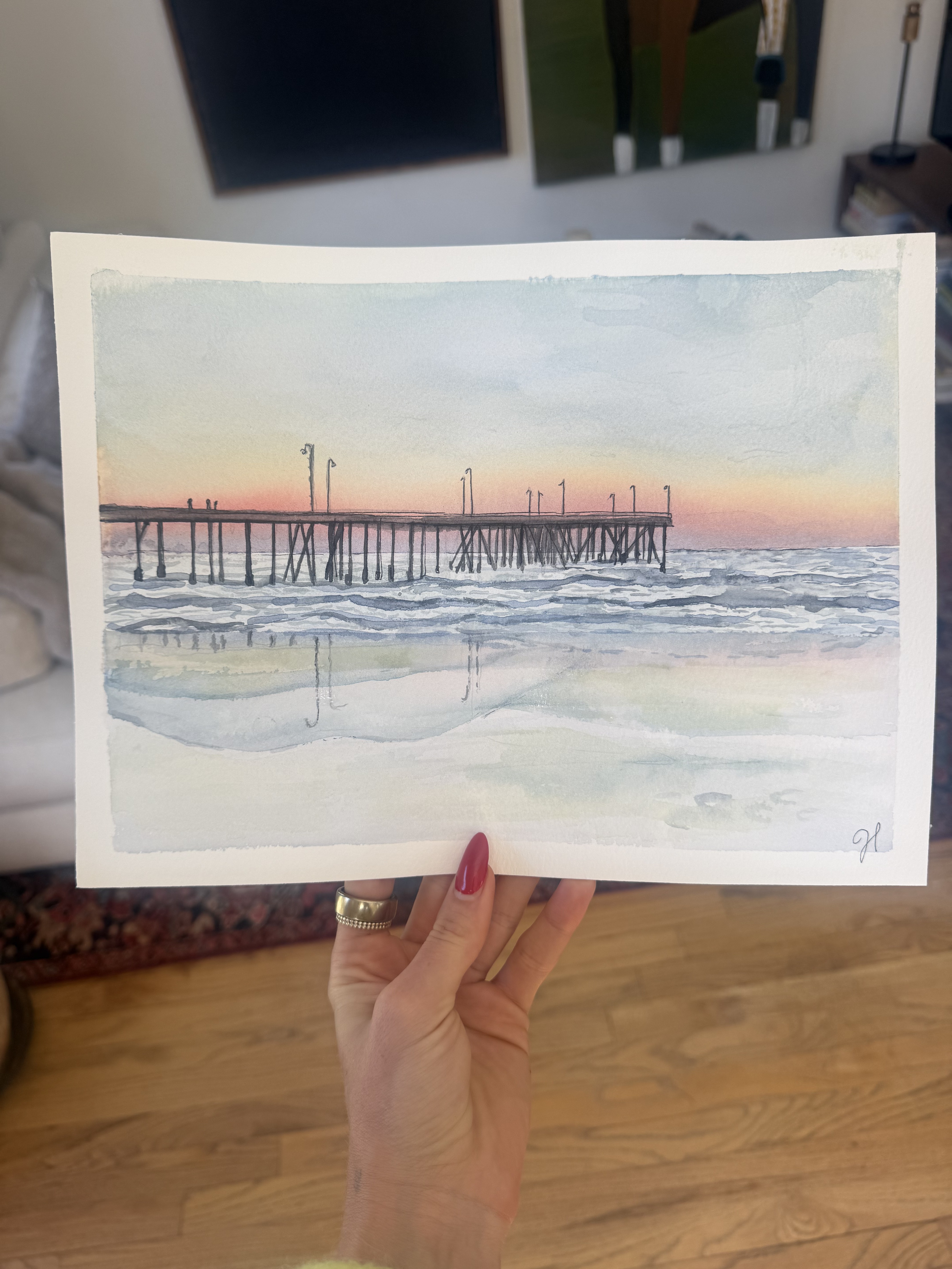 Finished watercolor painting ready to ship