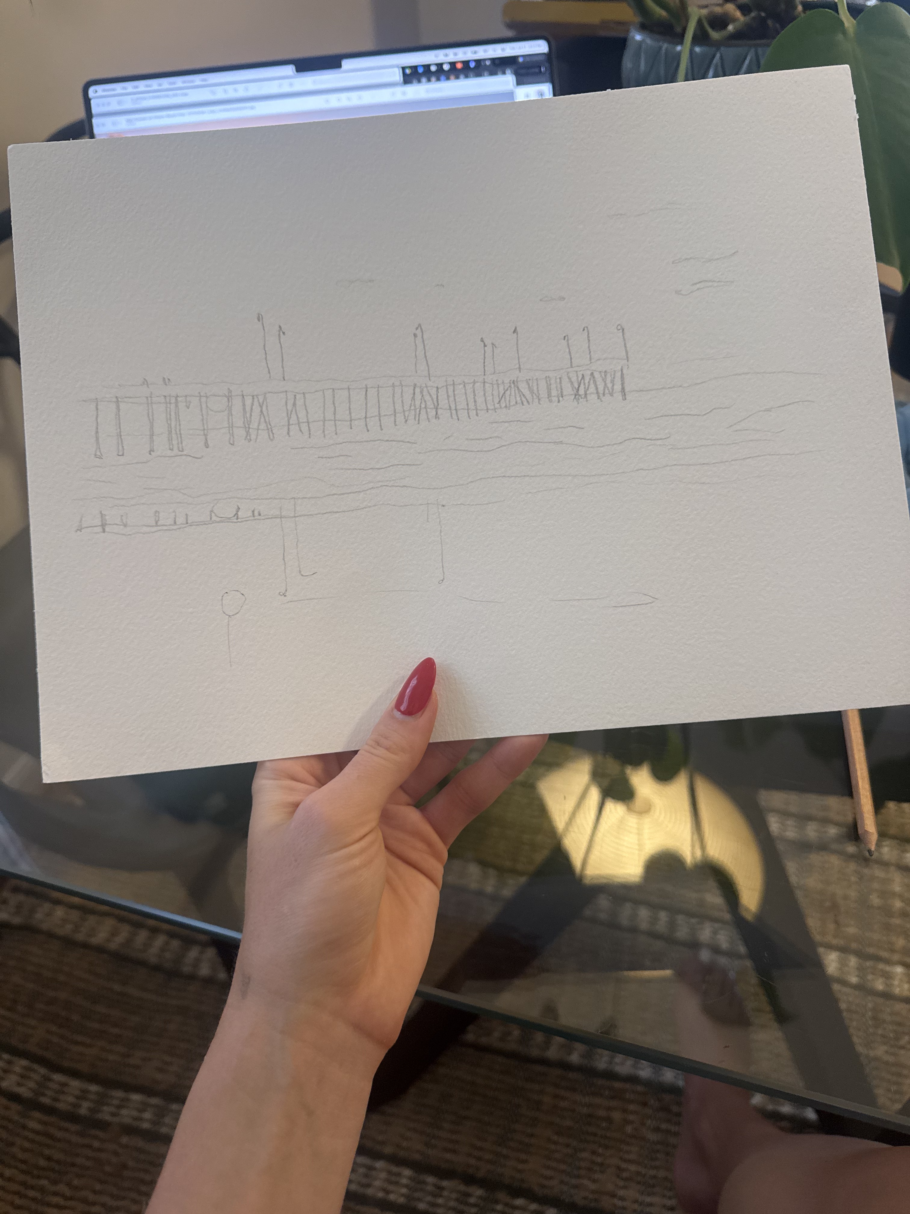 Preliminary watercolor sketch on paper